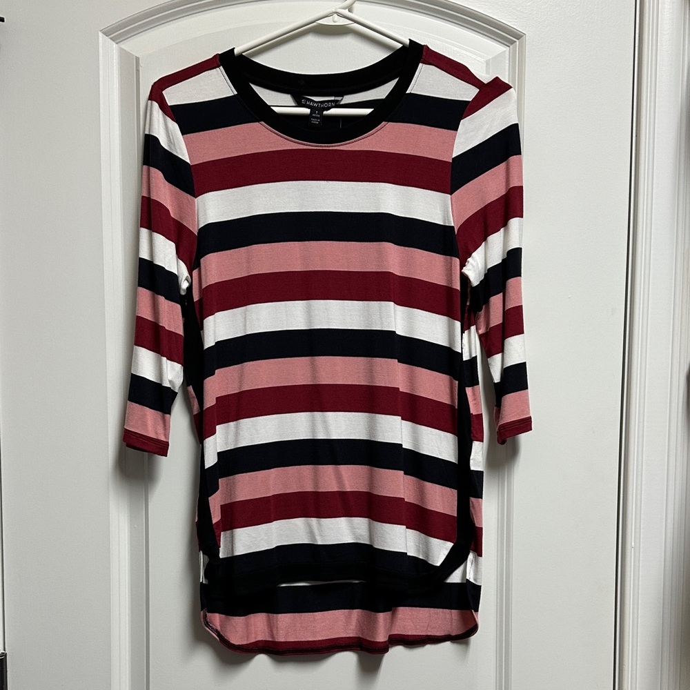 41 Hawthorn Striped Long Sleeve Top - Black, White, and Pink